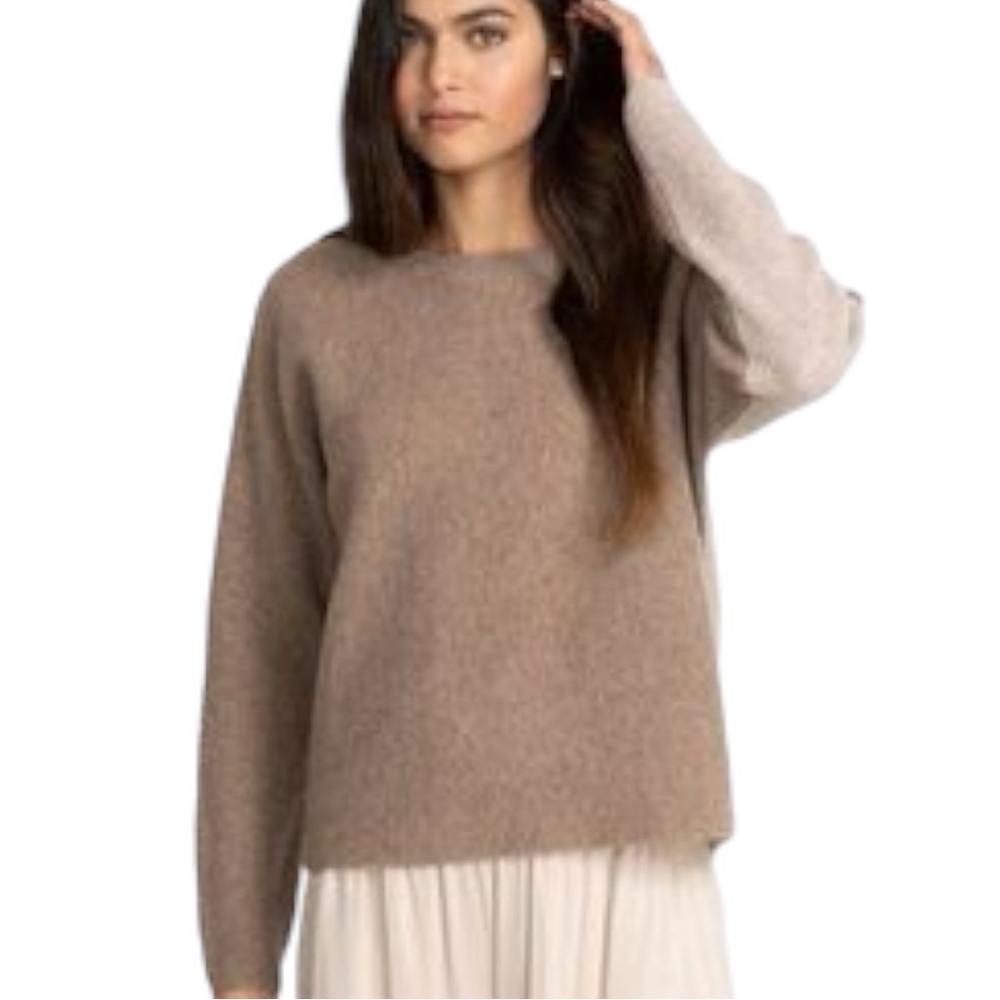 ❌SOLD❌ Johnny Was Calme Color Block Recycled Cashmere Sweater in Tan and Brown